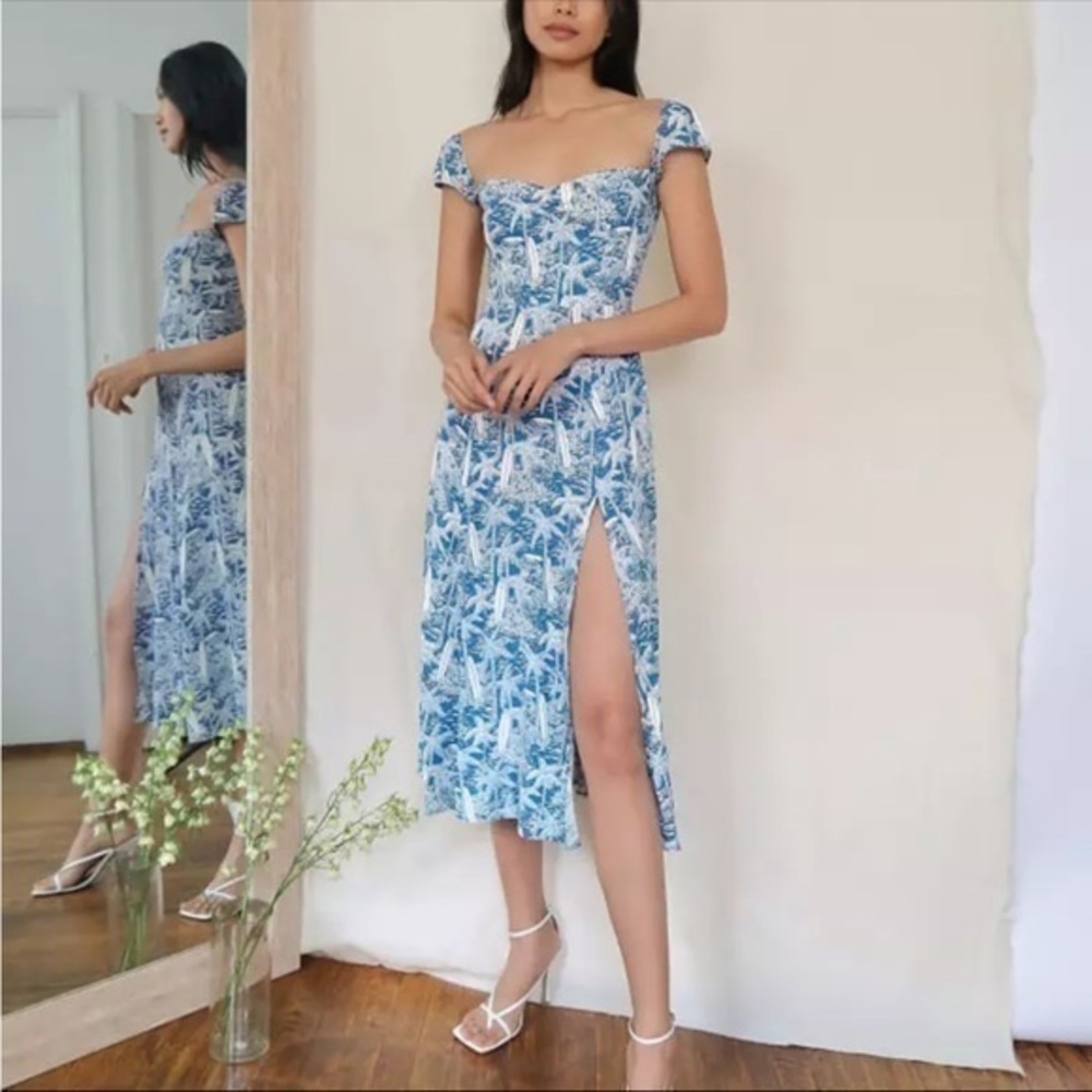 Beautiful blue palm tree print dress